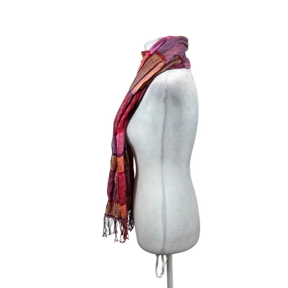 Ladies Silk and Linen Fringe End Scarf Purple, Pink‎ and Orange